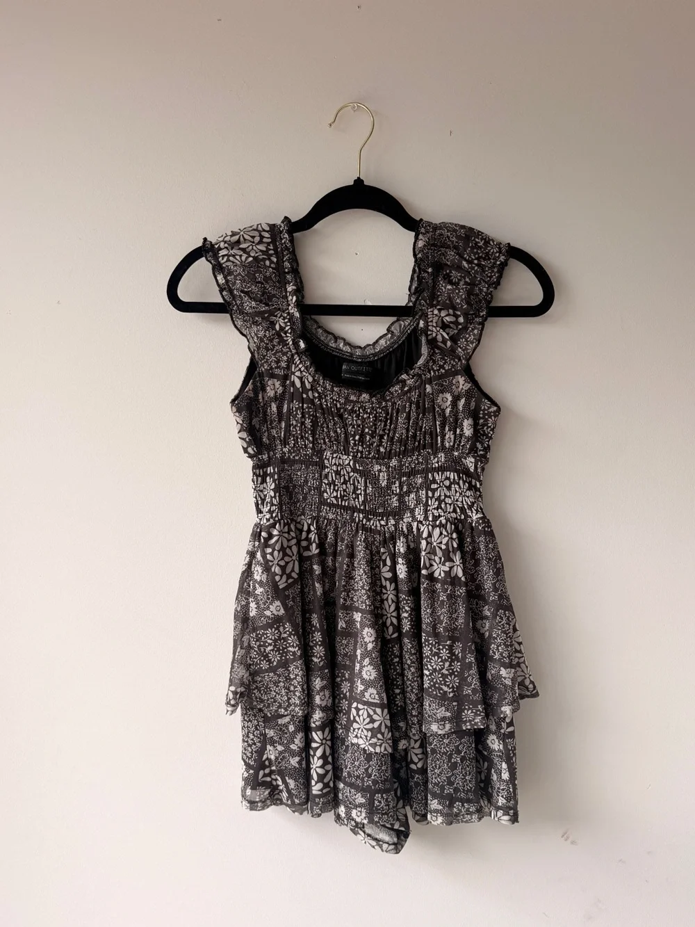 Urban Outfitters Black and White Floral Tiered Dress